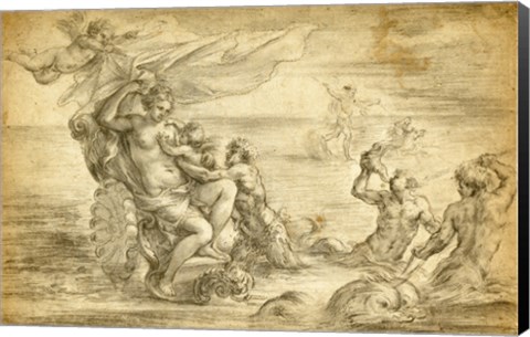 Framed Venus in Her Sea Chariot Suckling Cupid Print