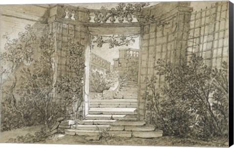 Framed Landscape with a Stairway and Balustrade Print