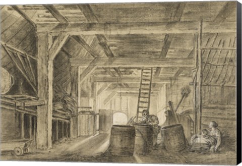 Framed Interior of a Barn with a Family of Coopers Print