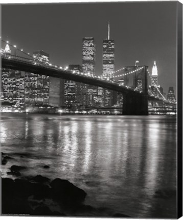 Framed Brooklyn Bridge at Night Print