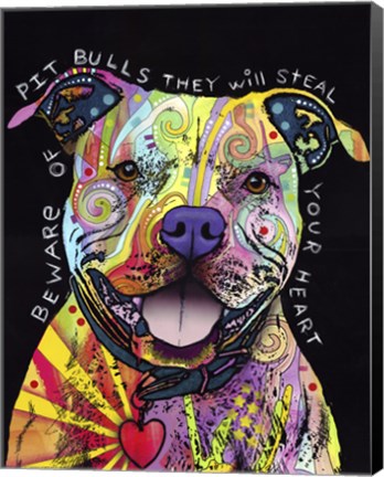 Framed Beware of Pit Bulls Print