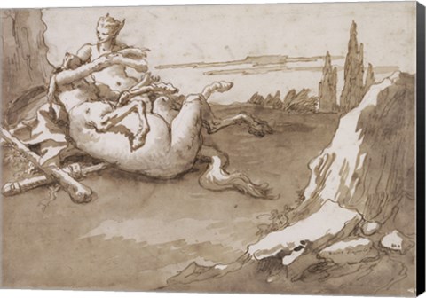 Framed Centaur and a Female Faun in a Landscape Print