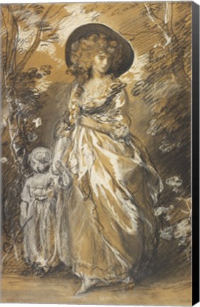 Framed Lady Walking in a Garden with a Child Print