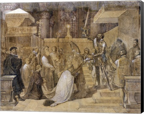 Framed Duke of Alba Receiving the Pope&#39;s Blessing in the Cathedral of St.Gudule Print