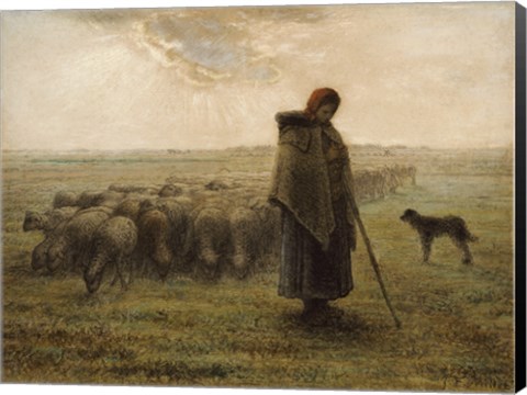 Framed Shepherdess and Her Flock Print