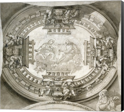 Framed Study for a Ceiling with the Virgin and Christ in Glory Print