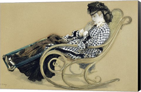 Framed Young Woman in a Rocking Chair, study for the The Last Evening Print