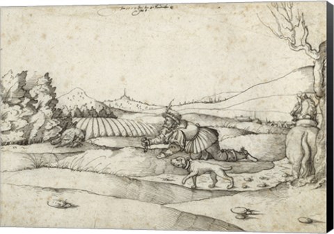 Framed Falconer in a Landscape Print