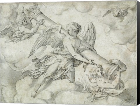 Framed Angels Bearing the Column of the Passion Print