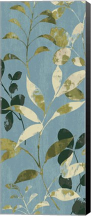 Framed Leaves on Blue I Print