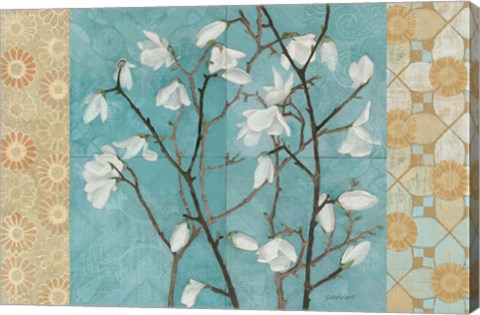 Framed Patterned Magnolia Branch Print
