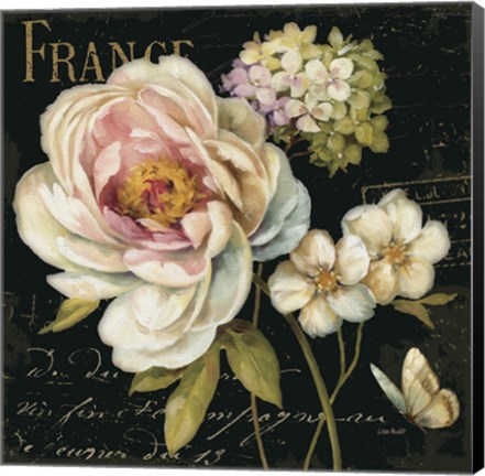 Framed Marche de Fleurs on Black Print