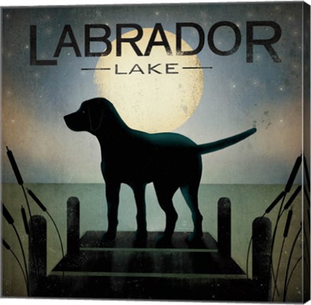 Framed Moonrise Black Dog - Labrador Lake Print