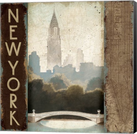 Framed City Skyline New York Vintage Square Print