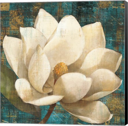 Framed Magnolia Blossom Turquoise Print