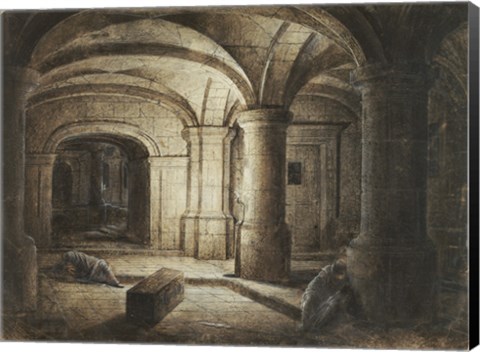 Framed Crypt of a Church with Two Men Sleeping Print