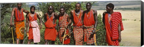 Framed Group of Maasai people standing side by side, Maasai Mara National Reserve, Kenya Print