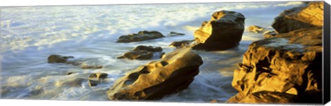 Framed Rock formations on the beach, La Jolla, California, USA Print