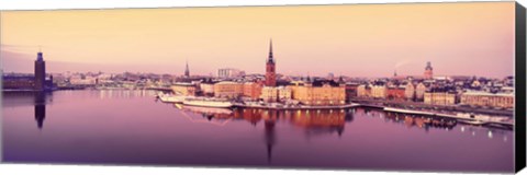 Framed Reflection of buildings in a lake, Lake Malaren, Riddarholmen, Gamla Stan, Stockholm, Sweden Print