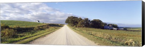 Framed Dirt road leading to a church, Iowa, USA Print