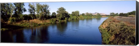 Framed River with a mountain in the background, Sacramento River, Sutter Butte, California, USA Print