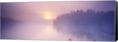 Framed Fog over a river at dawn, Vuoksi River, South Karelia, Finland Print