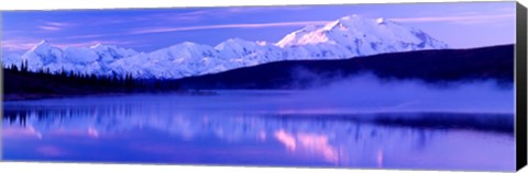 Framed Reflection of snow covered mountains on water, Mt McKinley, Wonder Lake, Denali National Park, Alaska, USA Print