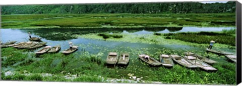 Framed Boats in Hoang Long River, Kenh Ga, Ninh Binh, Vietnam Print