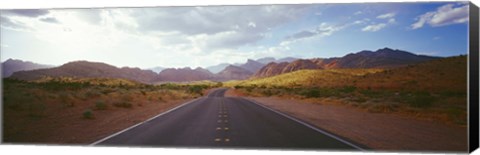 Framed Road passing through mountains, Calico Basin, Red Rock Canyon National Conservation Area, Las Vegas, Nevada, USA Print