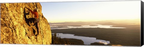 Framed Man climbing up a mountain, Rockchuck Peak, Grand Teton National Park, Wyoming, USA Print