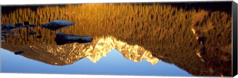 Framed Reflection of mountains in a lake, Taggart Lake, Teton Range, Grand Teton National Park, Wyoming, USA Print