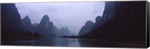 Framed River passing through a hill range, Guilin Hills, Li River, Yangshuo, China Print