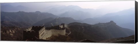 Framed High angle view of a fortified wall passing through a mountain range, Great Wall Of China, Beijing, China Print