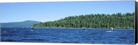 Framed Tourists paddle boarding in a lake, Lake Tahoe, California, USA Print