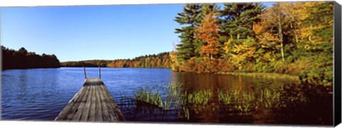 Framed Fall colors along a New England lake, Goshen, Hampshire County, Massachusetts, USA Print