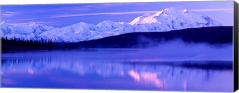 Framed Reflection of snow covered mountains on water, Mt McKinley, Wonder Lake, Denali National Park, Alaska, USA Print