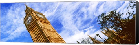 Framed Low angle view of a clock tower, Big Ben, Houses of Parliament, City of Westminster, London, England Print