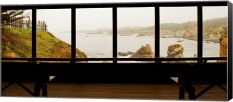 Framed Coastal viewed from a shed at Mendocino Coast Botanical Gardens, Fort Bragg, California, USA Print