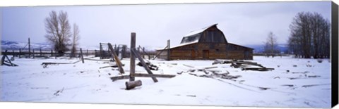 Framed Mormon barn in winter, Wyoming, USA Print