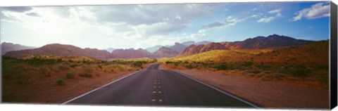 Framed Road passing through mountains, Calico Basin, Red Rock Canyon National Conservation Area, Las Vegas, Nevada, USA Print