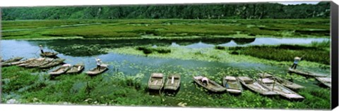Framed Boats in Hoang Long River, Kenh Ga, Ninh Binh, Vietnam Print