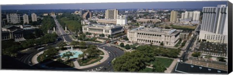 Framed Aerial view of buildings in a city, Logan Circle, Ben Franklin Parkway, Philadelphia, Pennsylvania, USA Print