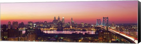 Framed Arial View Of The City At Twilight, Philadelphia, Pennsylvania, USA Print
