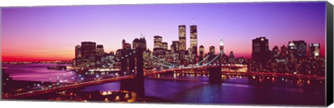 Framed USA, New York City, Brooklyn Bridge, twilight Print