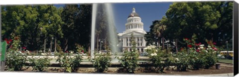 Framed Fountain in a garden in front of a state capitol building, Sacramento, California, USA Print