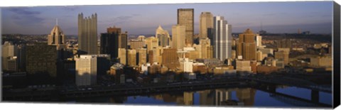 Framed Reflection of buildings in a river, Monongahela River, Pittsburgh, Pennsylvania, USA Print