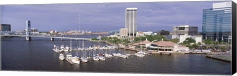 Framed USA, Florida, Jacksonville, St. Johns River, High angle view of Marina Riverwalk Print