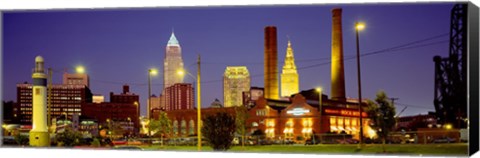 Framed Buildings Lit Up At Night, Cleveland, Ohio Print