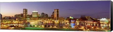 Framed USA, Maryland, Baltimore, City at night viewed from Federal Hill Park Print