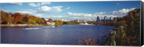 Framed Boat in the river, Schuylkill River, Philadelphia, Pennsylvania, USA Print